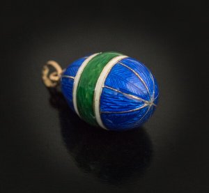cornflower blue guilloche enamel egg pendant