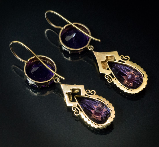 Antique Victorian Amethyst Pearl Gold Dangle Earrings - Antique Jewelry ...