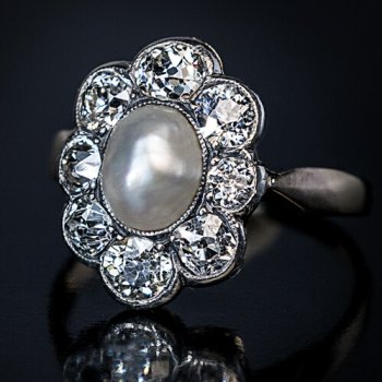 antique Edwardian pearl and diamond engagement ring