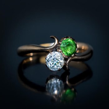 antique demantoid and diamond engagement ring