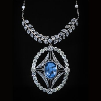 antique Ceylon sapphire and diamond necklace