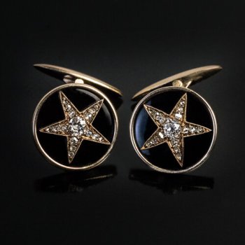 antique diamond enamel gold star cufflinks