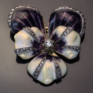 antique gold enamel diamond pansy brooch