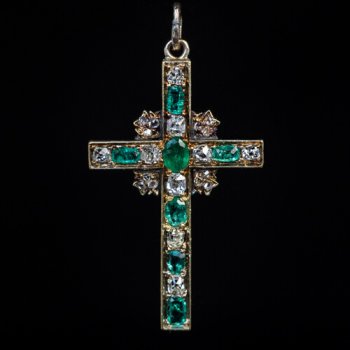 antique emerald and diamond cross