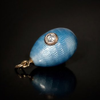 Faberge blue guilloche enamel egg pendant