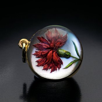 antique reverse painted rock crystal ball pendant