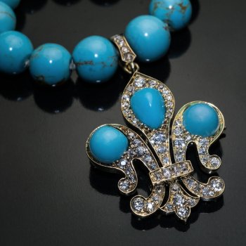 turquoise and diamond antique fleur de lis necklace