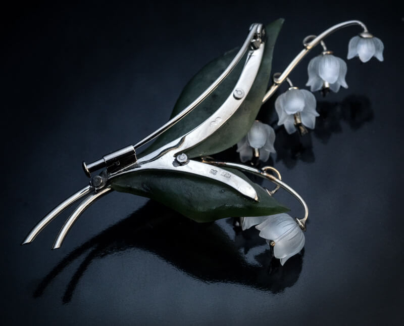 Lily Of The Valley Carved Rock Crystal And Nephrite Jade Brooch ...