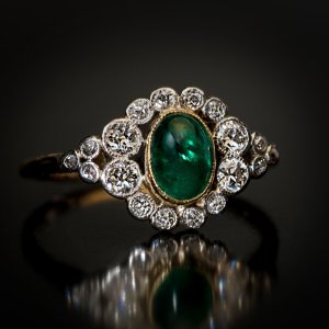antique cabochon emerald and diamond ring