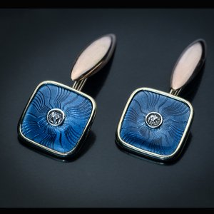 antique Faberge guilloche enamel gold diamond cufflinks