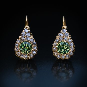 antique Russian demantoid and rose cut diamond earrings