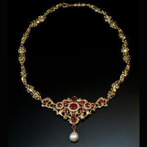 antique garnet, pearl, gold necklace