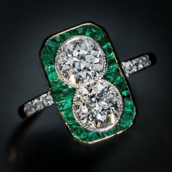 antique Edwardian diamond and emerald engagement ring