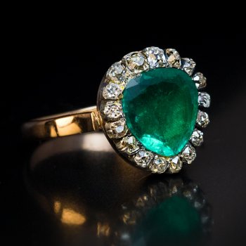 antique Georgian era emerald and diamond heart shaped engagement ring