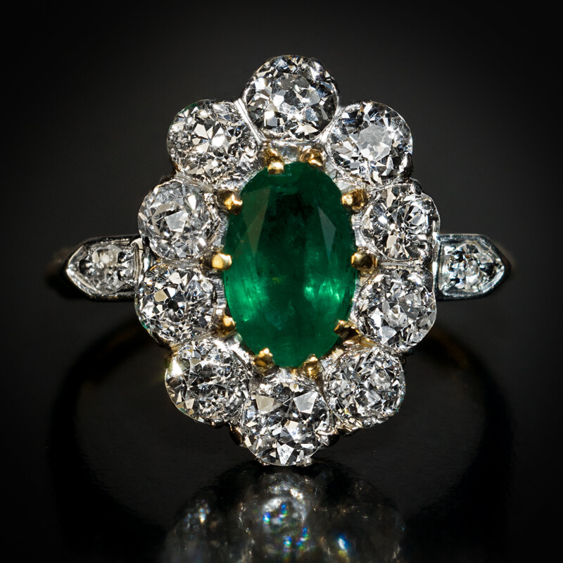 Antique Edwardian Emerald and Diamond Engagement Ring Platinum - Ruby Lane