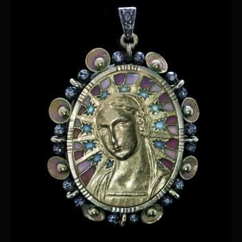Art Nouveau antique gold enamel and diamond Madonna pendant attributed to Luis Masriera