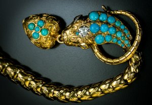 antique snake jewelry - Victorian 19th century gold snake bracelet with turquoise and diamonds