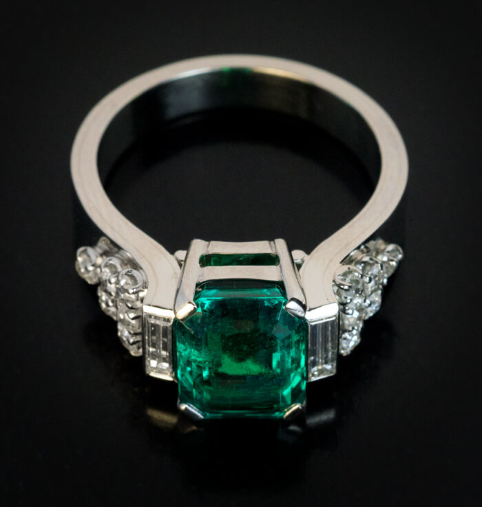 Vintage French Art Deco Emerald Diamond Platinum Engagement Ring ...