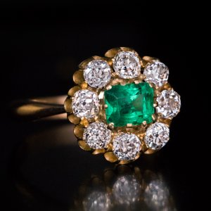 antique emerald and diamond engagement ring