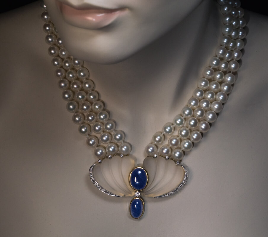 Art Deco Vintage Pearl Sapphire Diamond Rock Crystal Necklace - Antique ...