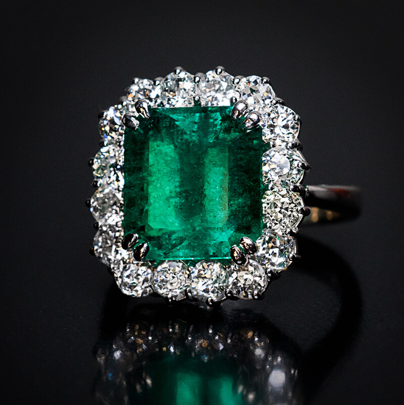 Vintage 7.31 Ct Colombian Emerald and Diamond Engagement Ring - Antique ...
