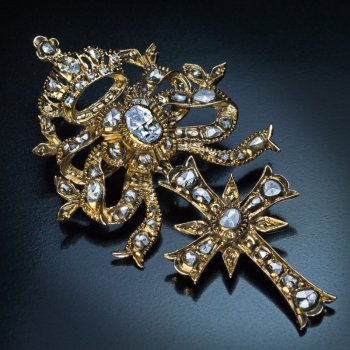 18th century diamond and gold cross with crown pendant