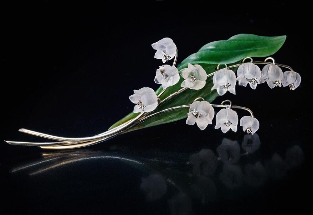 Lilly of the Valley Jade Rock Crystal Diamond White Gold Brooch ...