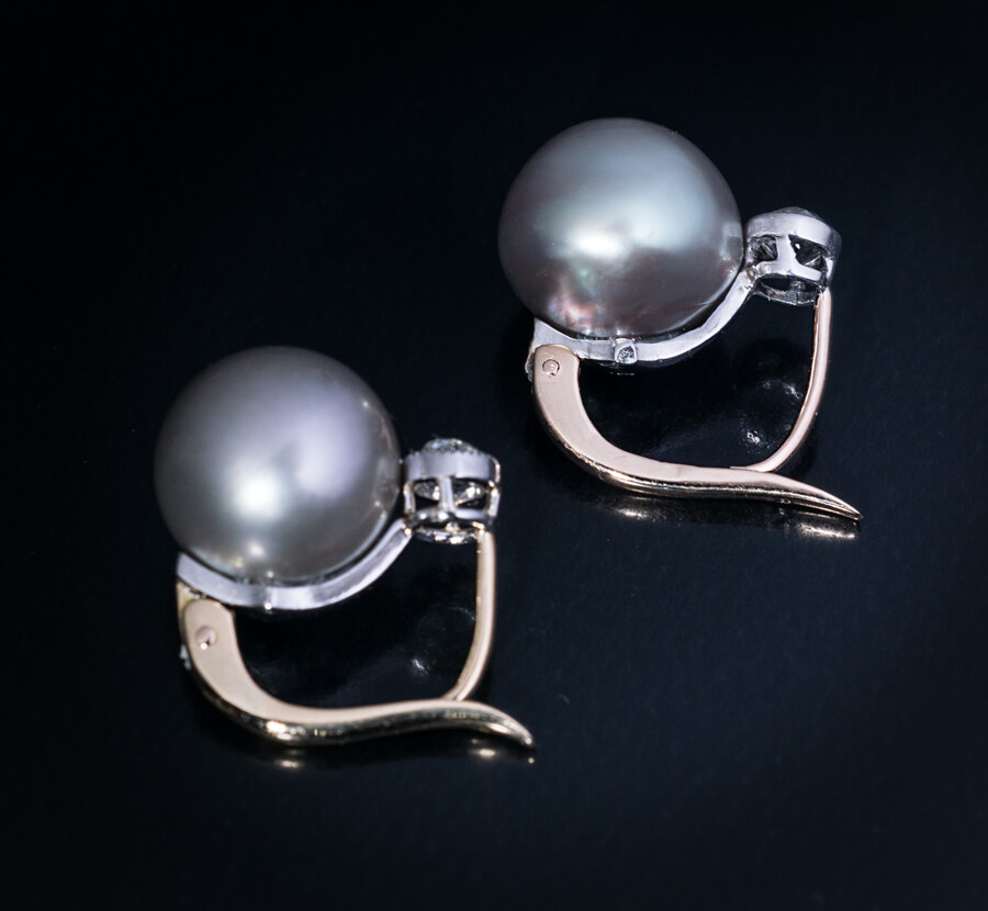 Large Grey Pearl And Diamond Vintage Earrings - Antique Jewelry ...