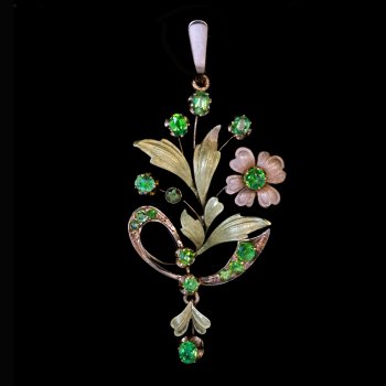 Art Nouveau jewelry - gold and demantoid pendant necklace