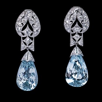 Art Deco jewelry - vintage aquamarine and diamond earrings