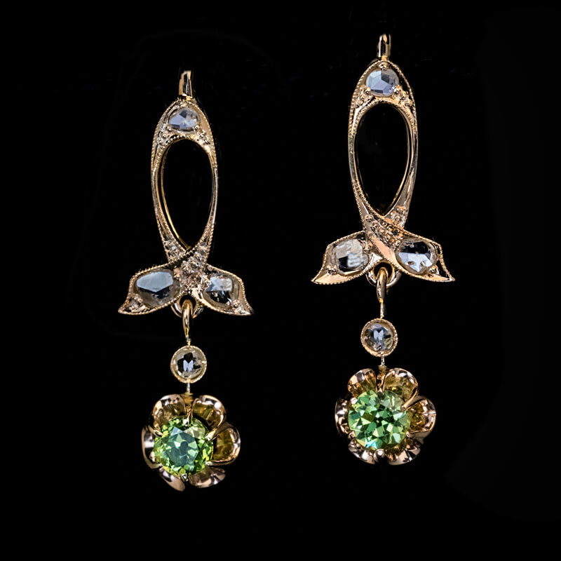 Art Nouveau Antique Russian Demantoid Diamond Gold Earrings - Antique ...