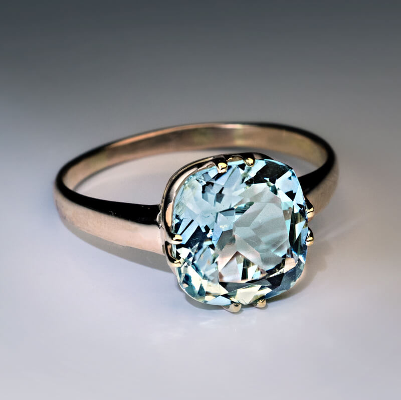 Elongated Cushion Cut Aquamarine Wedding Ring | LUO