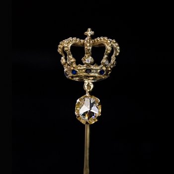 Antique gold and diamond crown stick pin