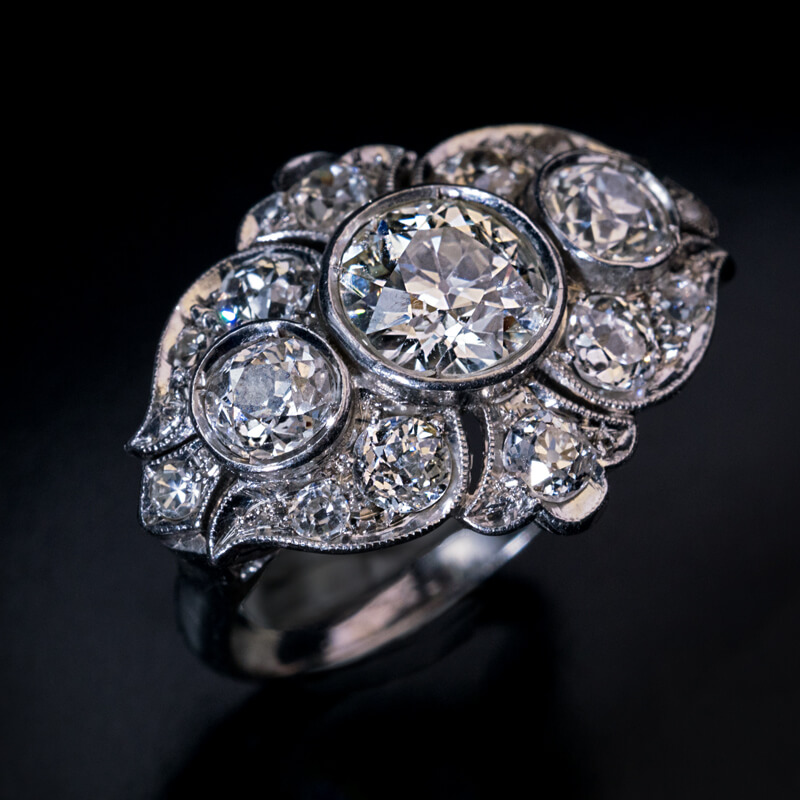 Art Deco Era Ornate Diamond and Platinum Ring - Antique Jewelry