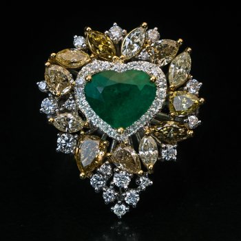 emerald and diamond heart shaped ring