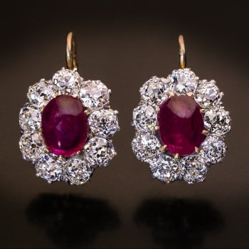 Ruby and diamond antique earrings