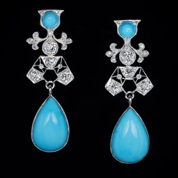 Art Deco vintage turquoise and diamond earrings