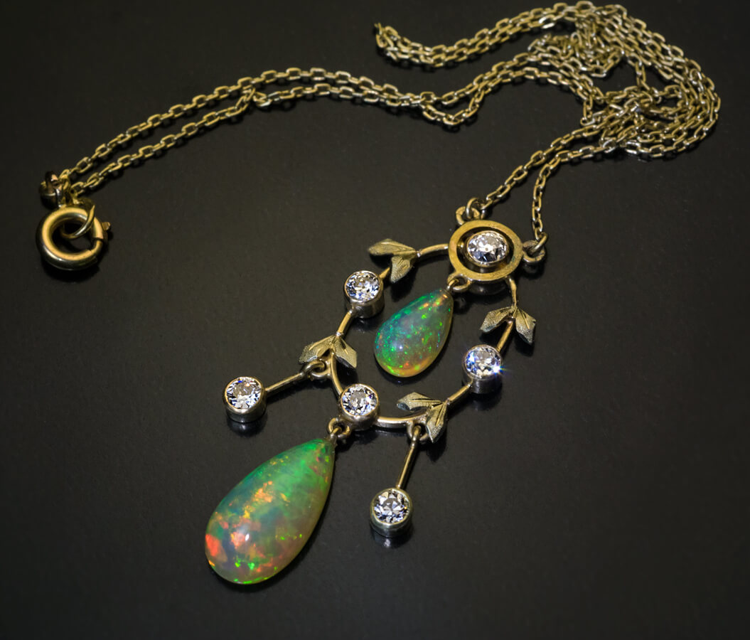Belle Epoque Antique Opal Diamond Gold Necklace Ref: 128264 - Antique ...