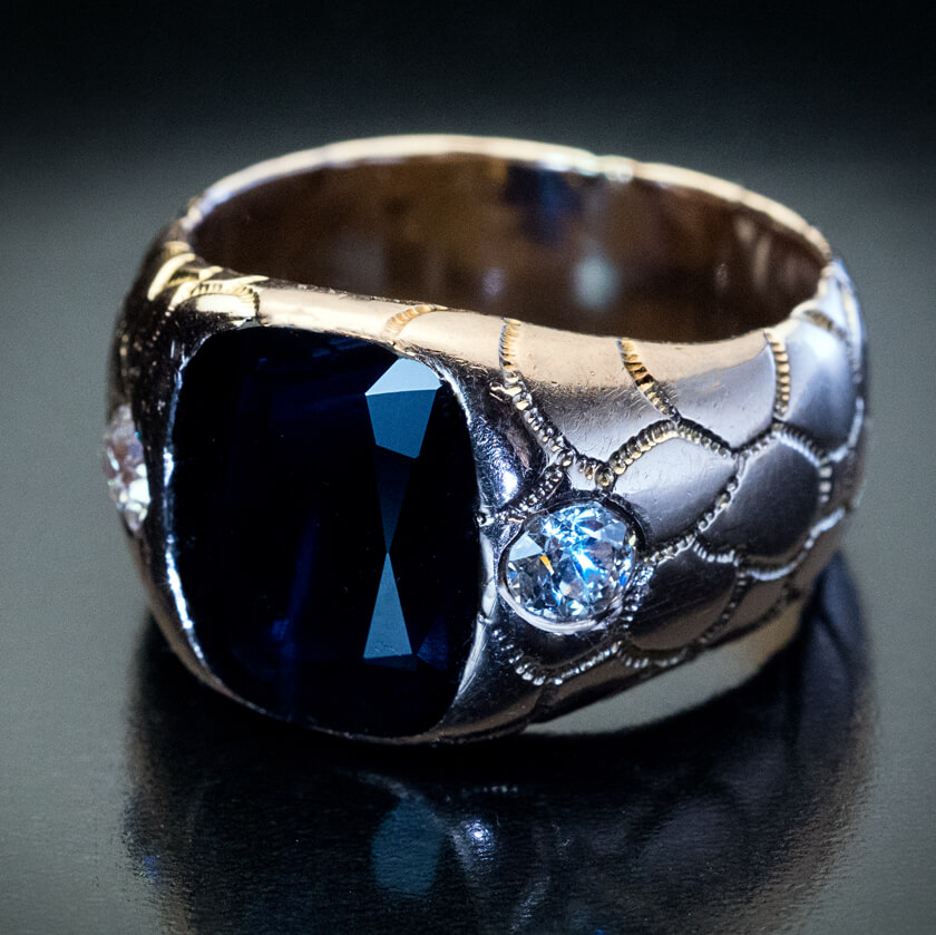 Antique 6.98 Ct Sapphire Diamond Gold Unisex Ring Ref: 982330 - Antique ...