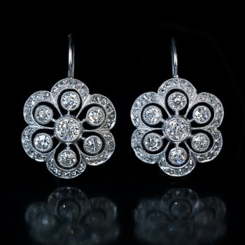 Antique Edwardian diamond platinum earrings