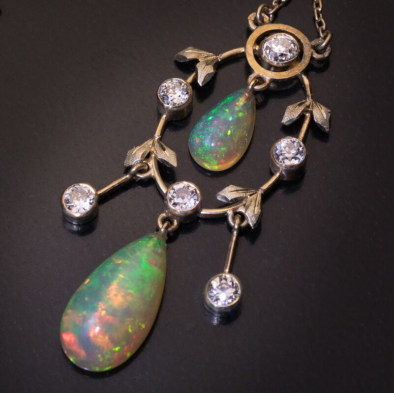 Stunning Antique Edwardian Opal Swag Festoon Fringe Necklace - Ruby Lane