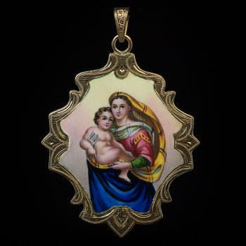 Madonna and Child antique gold and enamel pendant