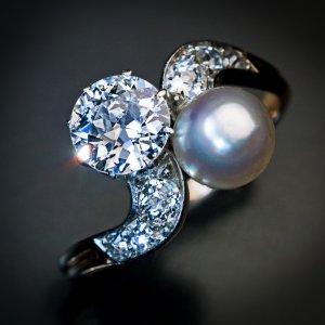 antique diamond and pearl crossover ring