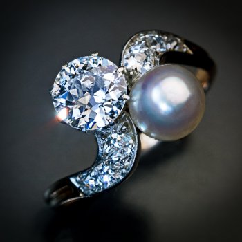 antique diamond and pearl crossover ring