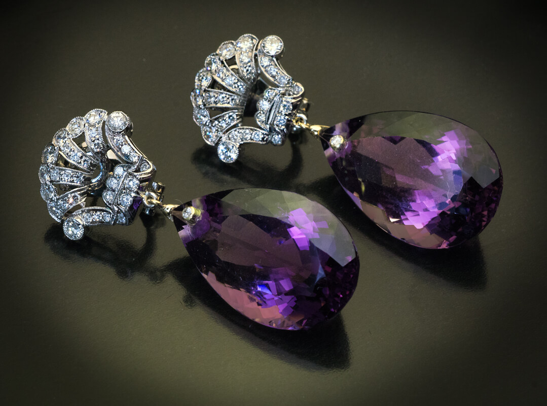Art Deco Vintage Amethyst Diamond Dangle Earrings Ref: 520842 - Antique ...