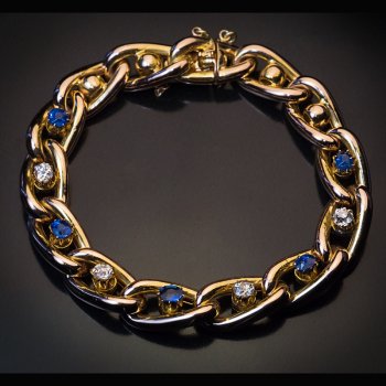 Antique Victorian diamond sapphire gold link bracelet