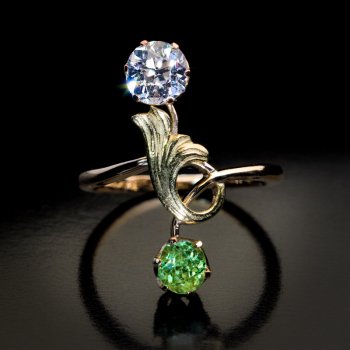 Antique Art Nouveau Russian demantoid and diamond ring