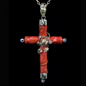 Antique coral cross necklace