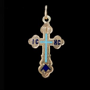 gold and enamel antique Russian cross pendant