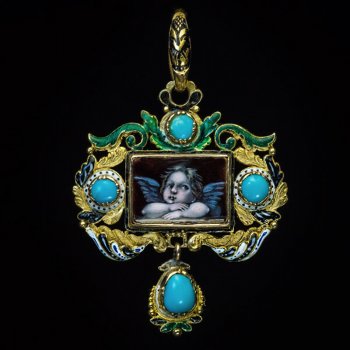 Renaissance revival antique pendant with enamel miniature